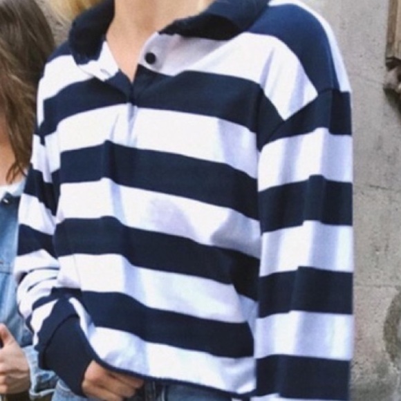 Brandy Melville Tops - brandy melville johnny long sleeve navy blue and white striped rugby top